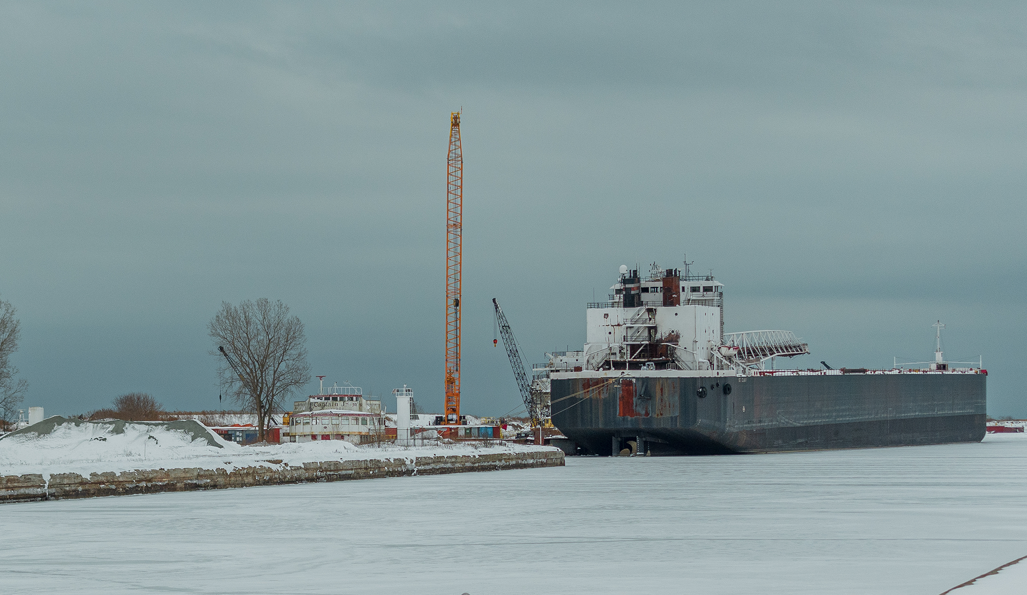 Winter view of Port Colborne's Welland Canal and snowy waterfront